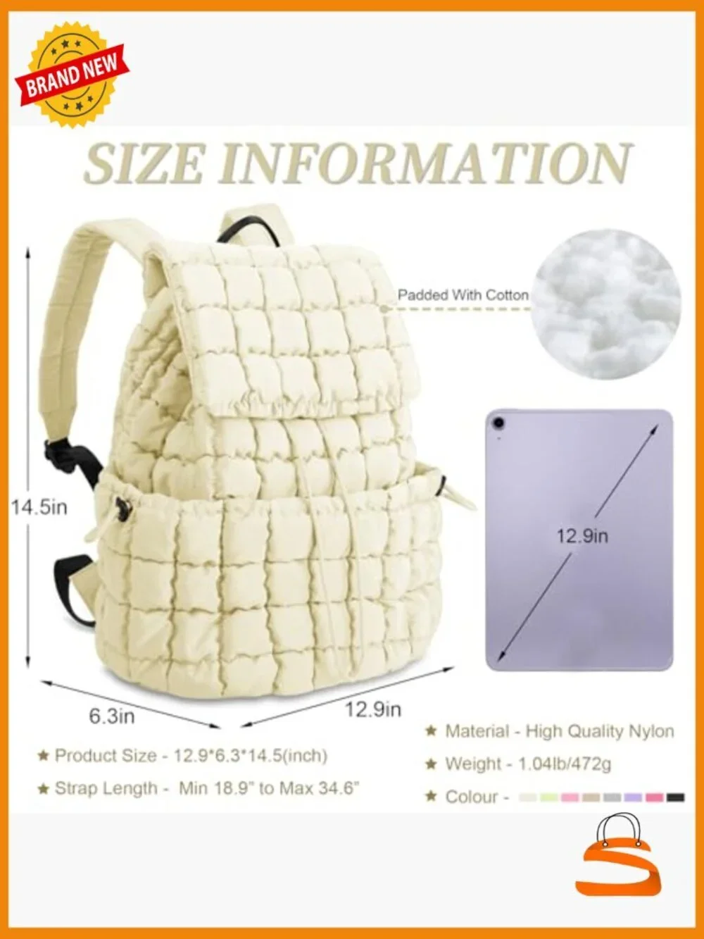 Quilted Puffer Backpack, Lightweight Nylon Travel Daypack, Puffy Hiking Pack